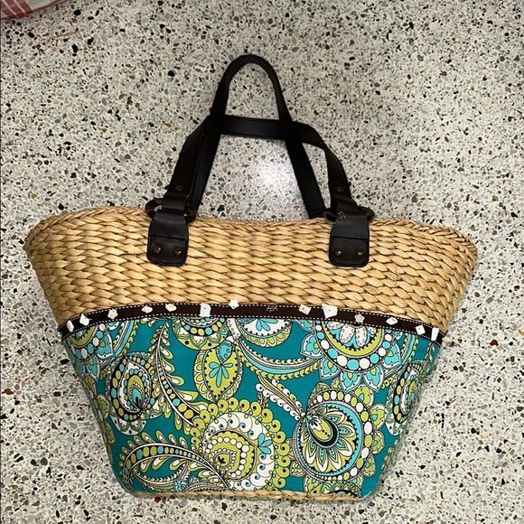 Vera Bradley rattan raffia beach pool bag peacock teal new - Picture 1 of 7